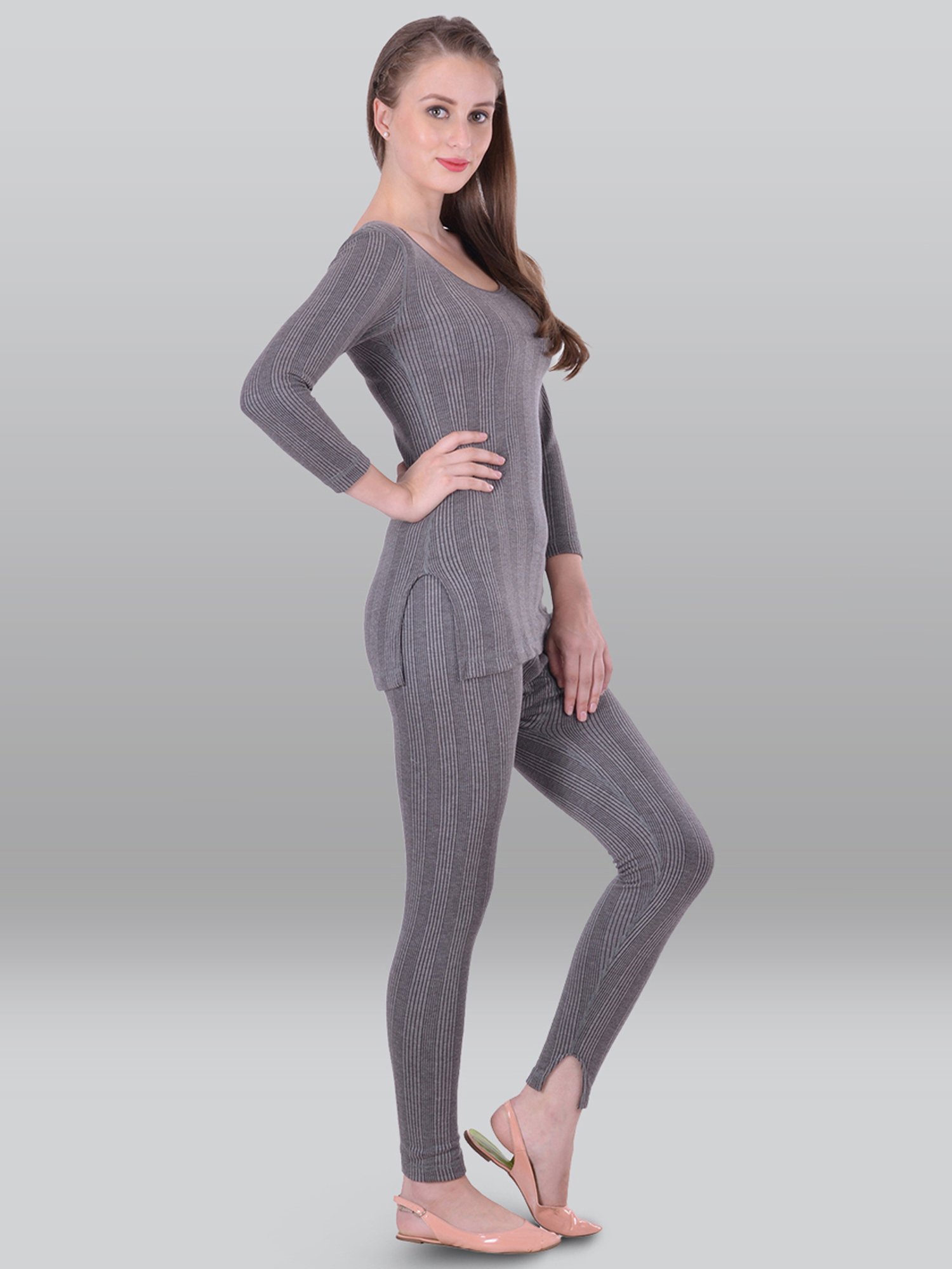 LUX Inferno Grey Striped Top Leggings Set