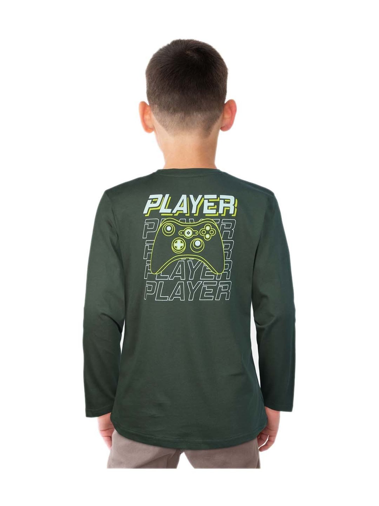 Palm Tree Boys Green Printed Full Sleeves T-Shirts