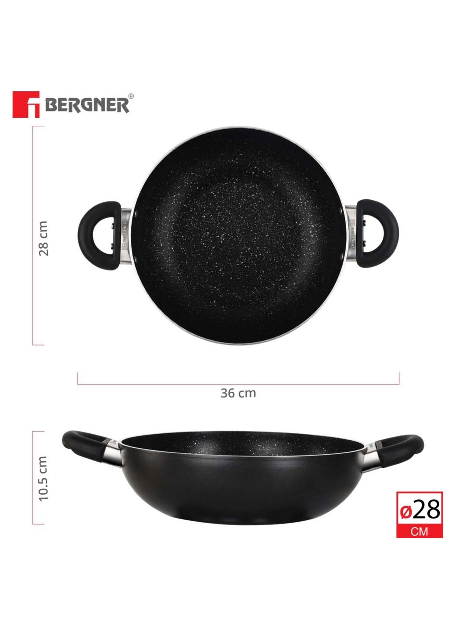 Bergner Black & Transparent Aluminium Kadhai With Lid - Set of 1