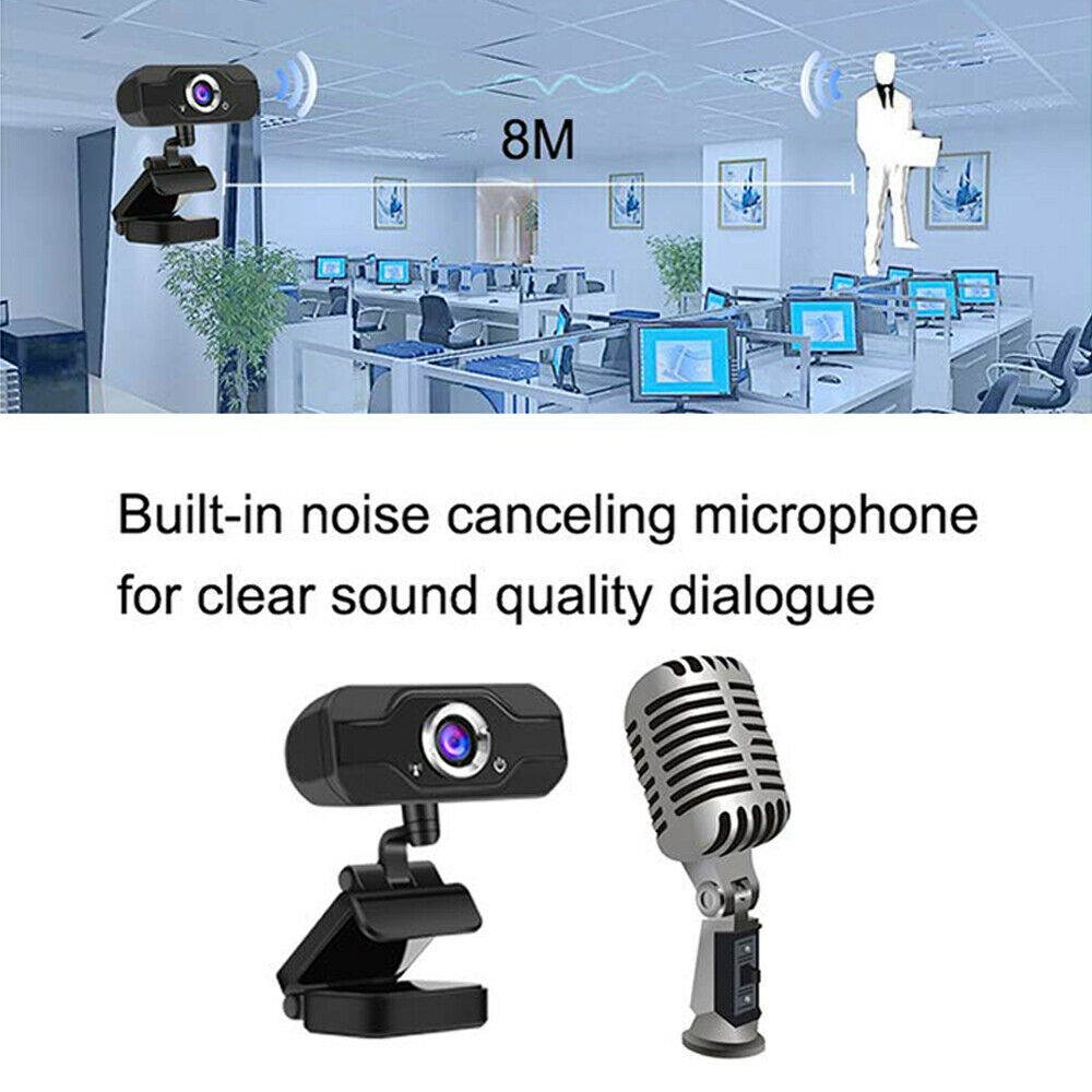 HD 1080P Webcam Mini Computer PC Web Camera with Microphone Rotatable Neck