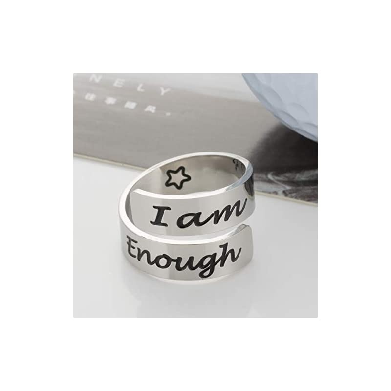 Inspirational Motivational Ring Adjustable Personalized Stainless Steel Spiral Wrap Twist Ring Encouragement Personalized Jewelry Birthday Gifts for Girls I am Enough