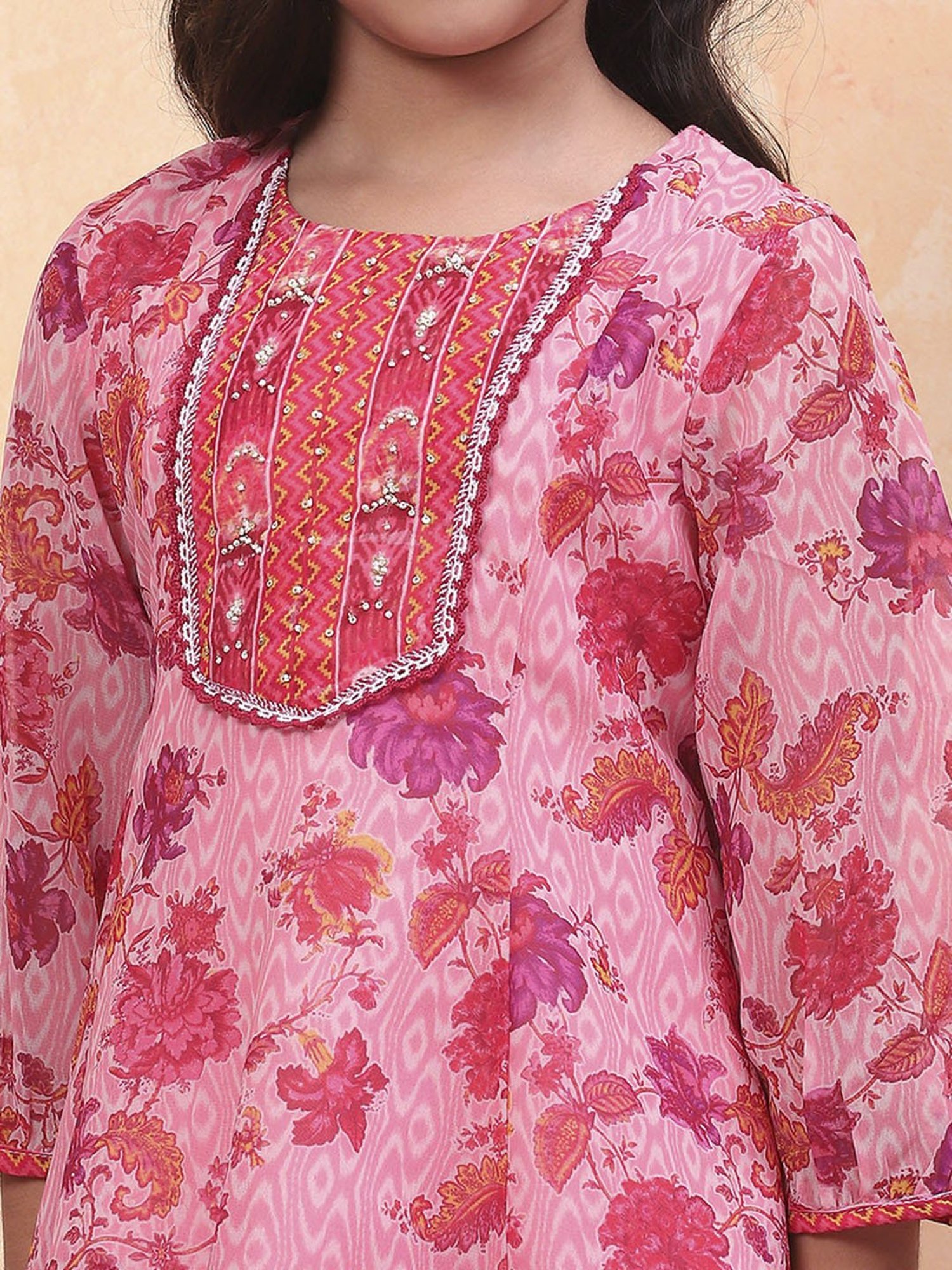 Biba Girls Pink Embroidered Suit Sets