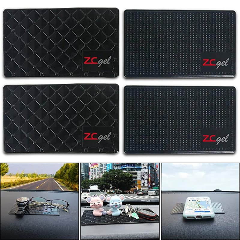 Sticky Dash Pad (4 Pack), Removable and Traceless Car Dashboard Mat with Heat Resistant, Sticky Non-Slip Dashboard Gel Pad for Cell Phone, Sunglasses, Keys, Coins and More