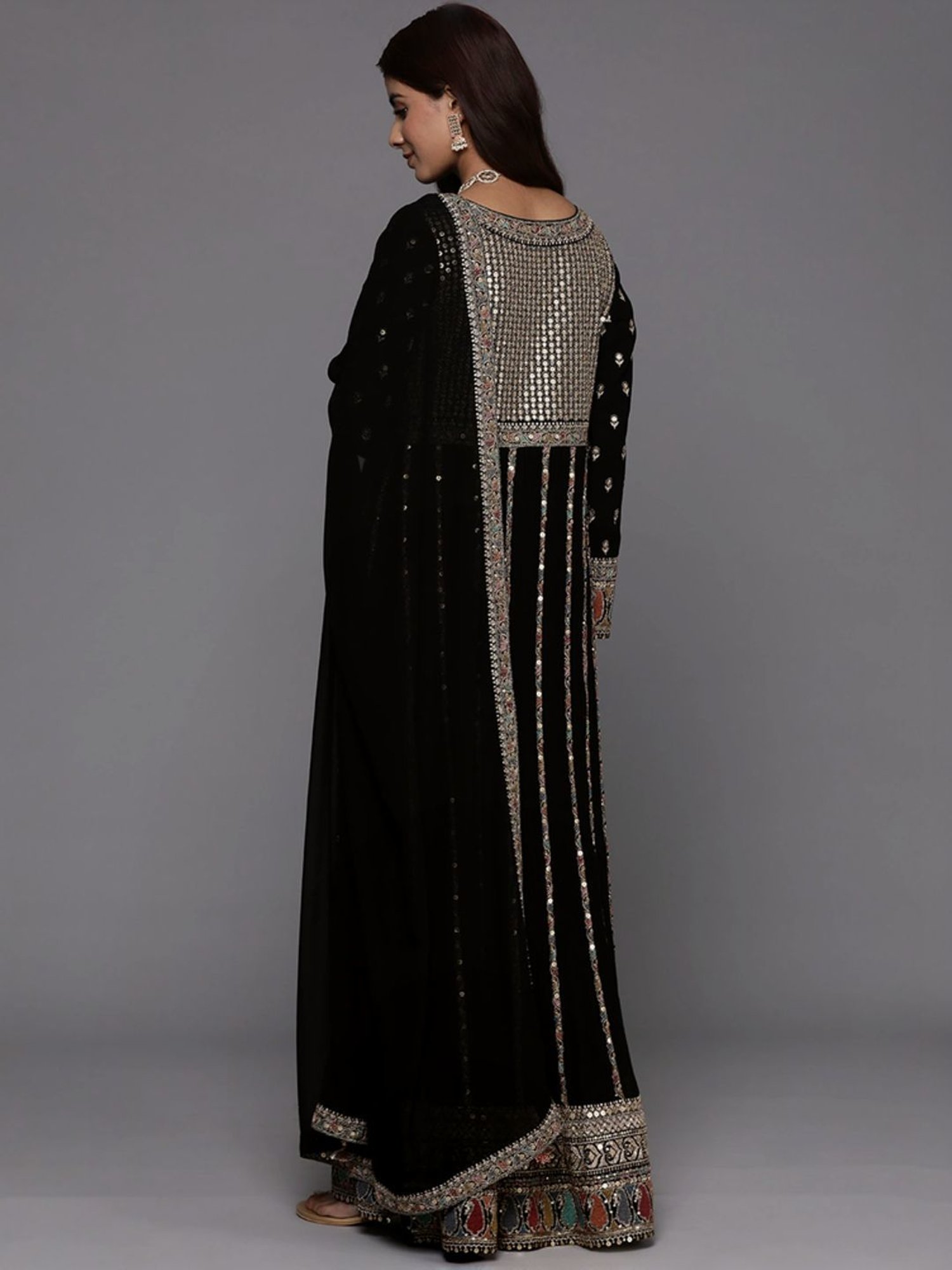 Libas Art Black Embroidered Kurta Palazzo Set With Dupatta