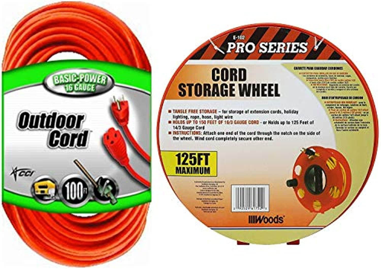 coleman cable bundle - 100 ft - outdoor heavey duty extension cord plus wind up reel