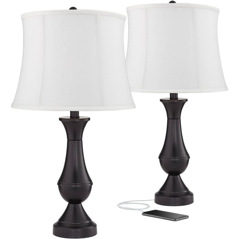 Regency Hill Set of 2 Touch Cream Shade Table Lamps with USB Ports LED Bulbs