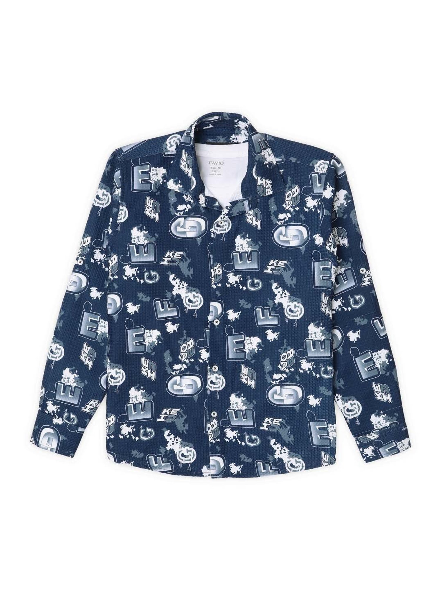 Cavio Kids Navy & White Cotton Printed Full Sleeves Shirt Set