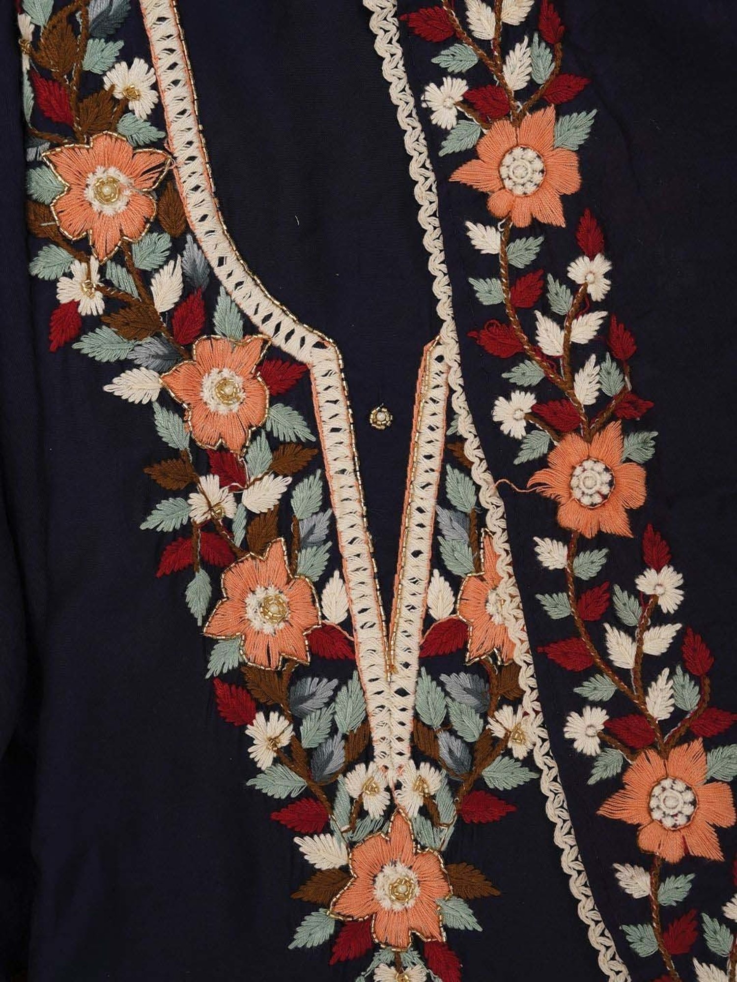 Jaipur Kurti Navy Embroidered Unstitched Dress Material