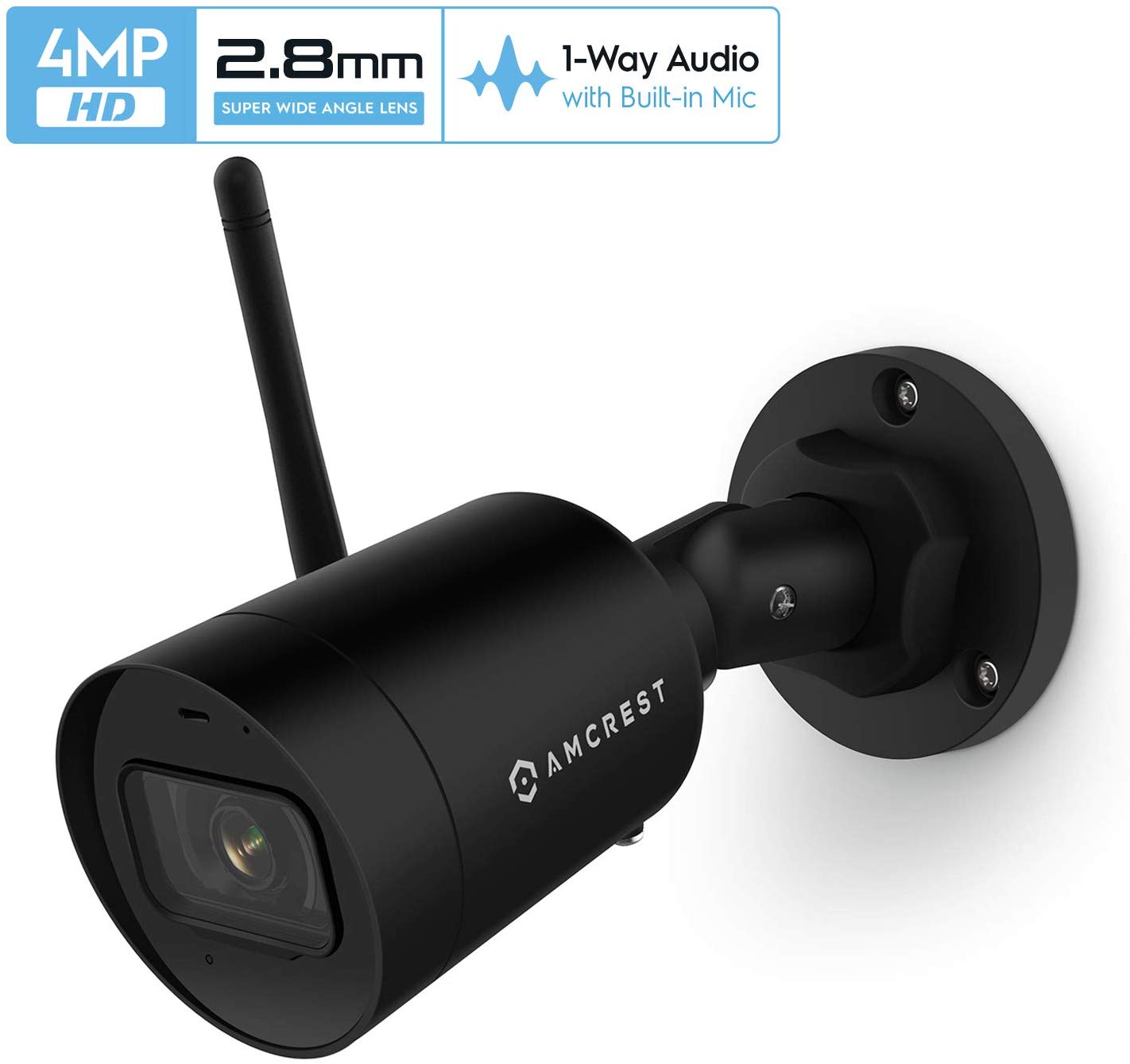 Amcrest SmartHome 4MP Outdoor WiFi Camera Bullet 4MP Outdoor Security Camera, 98ft Night Vision, Built-in Mic, 101&deg; FOV, 2.8mm Lens, MicroSD Storage, ASH42-B (Black)