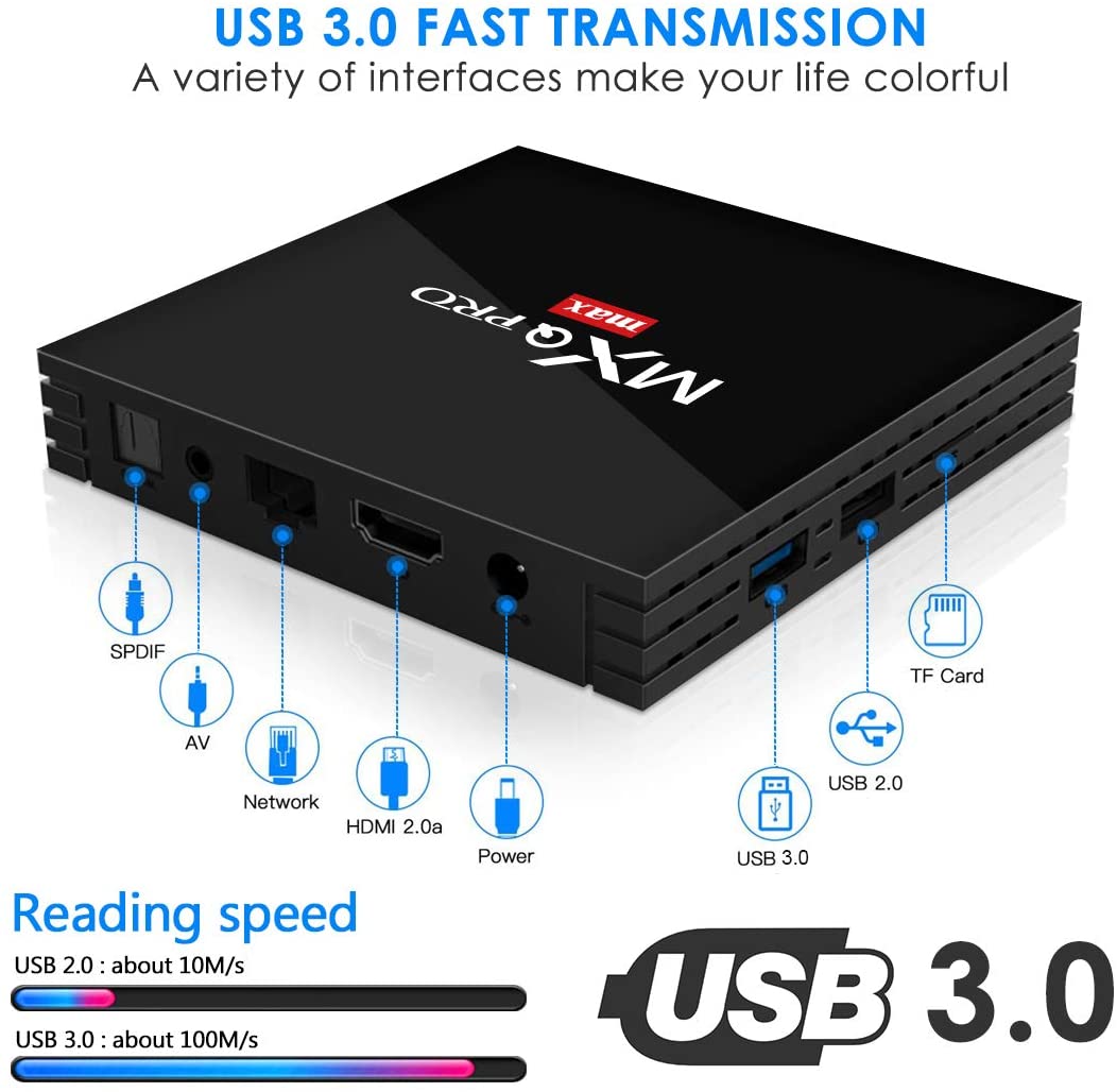 Android TV Box 9.0, Superpow MXQ PRO MAX S RK3328 Smart TV Box Quad Core, BT 4.1/4K UHD/3D/H.265/HDMI/USB 3.0/USB 2.0, Android Set-Top Box (4GB RAM+32GB ROM)