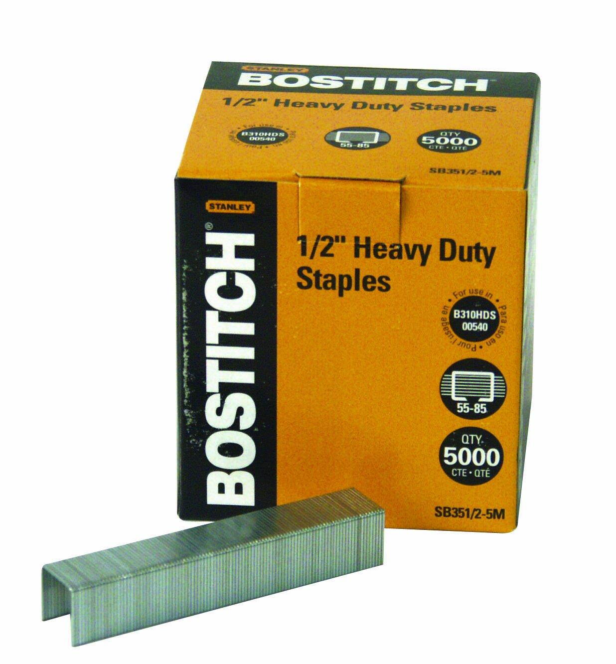 Bostitch Heavy Duty Premium Staples, 55-85 Sheets, 0.5-Inch Leg, 5,000 Per Box (SB351/2-5M)