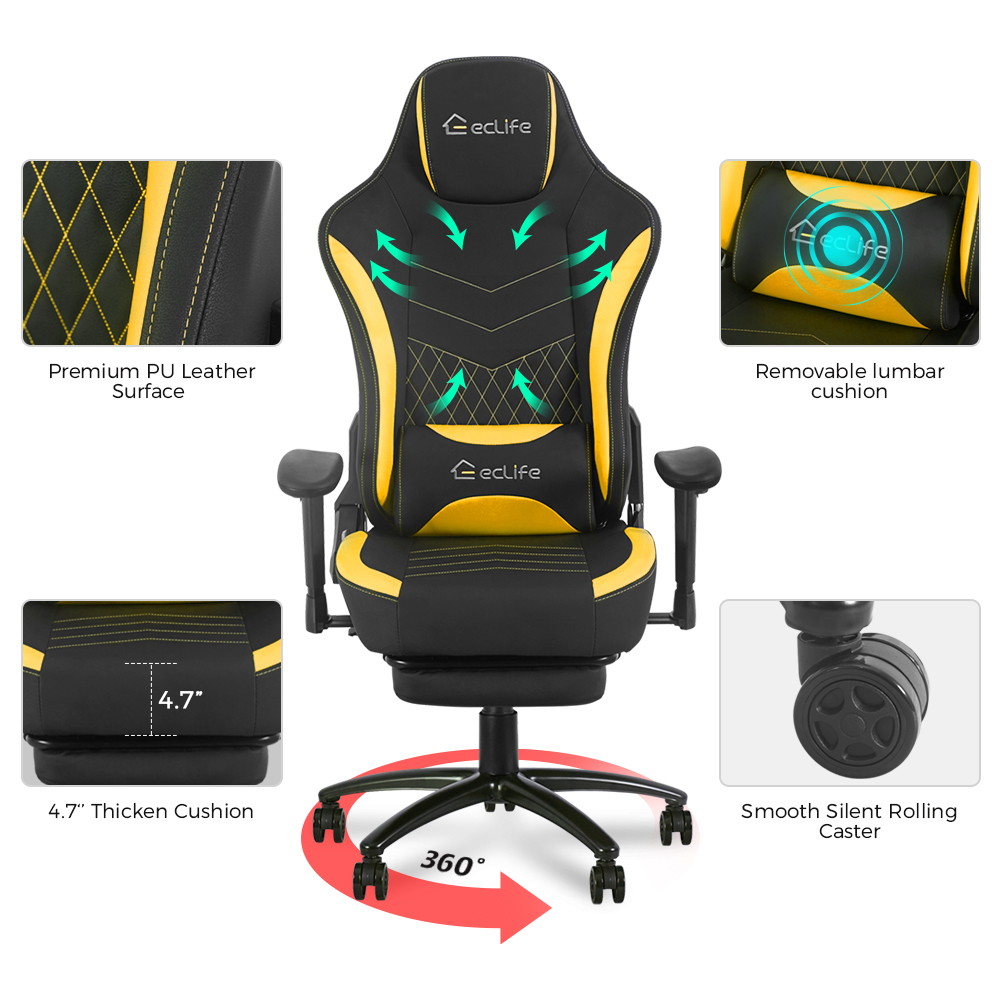 Ergonomic Racing Style Gaming Chair LUCKWIND Racing Chair
Massage Gaming Chair Office Chair Height Adjustment Recliner Swivel Rocker With Retraceable Footrest And  Massage Lumbar Pad E-Sports Chair