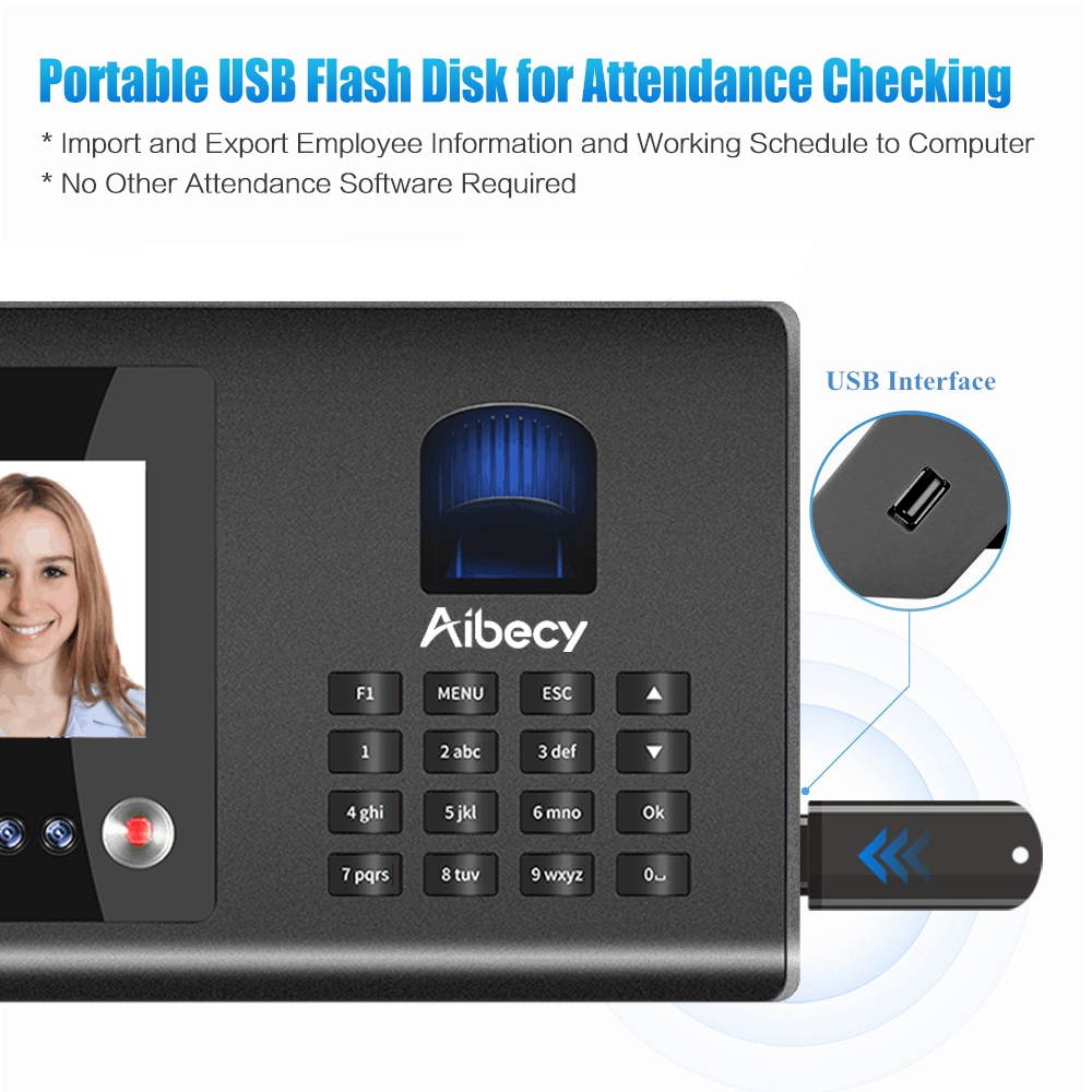 Aibecy Intelligent Attendance Machine Face Fingerprint Password Recognition Mix Biometric Time Clock for Employees with Voice Broadcast Function Support Multi-language