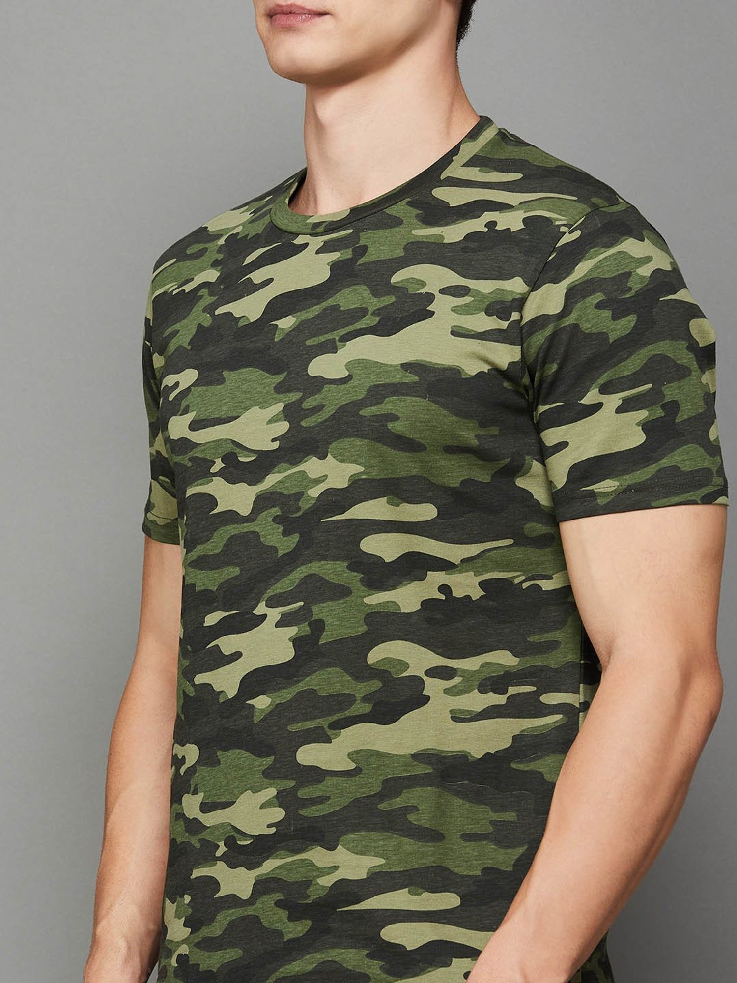 BOSSINI Olive Cotton Slim Fit Camouflage T-Shirt