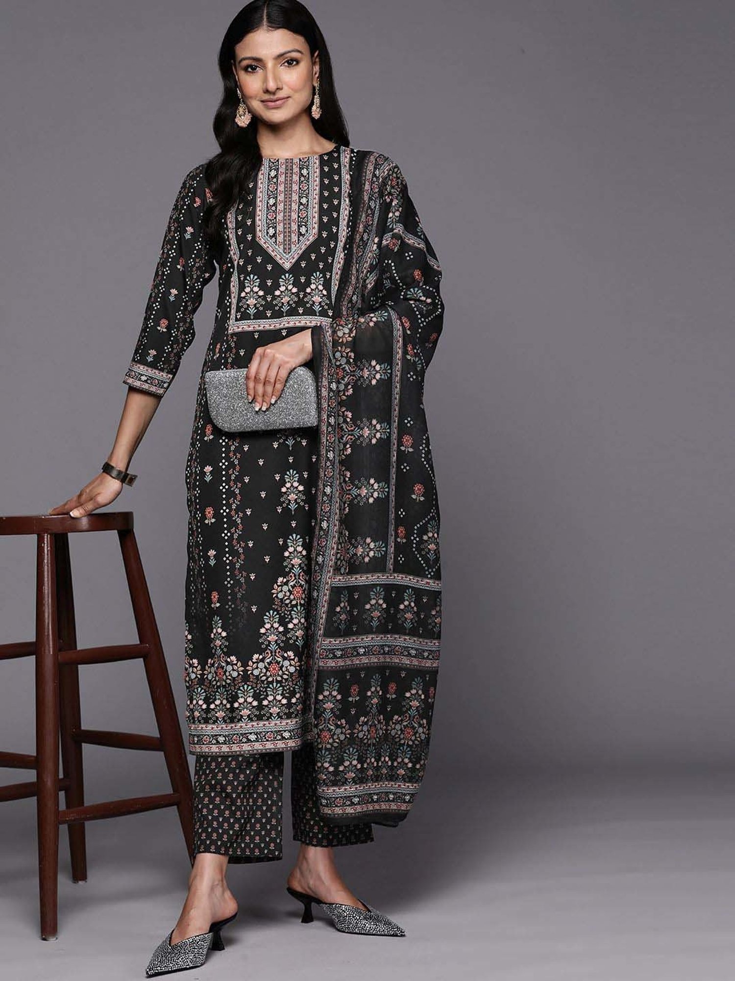 Libas Black Printed Kurta Pant Set With Dupatta