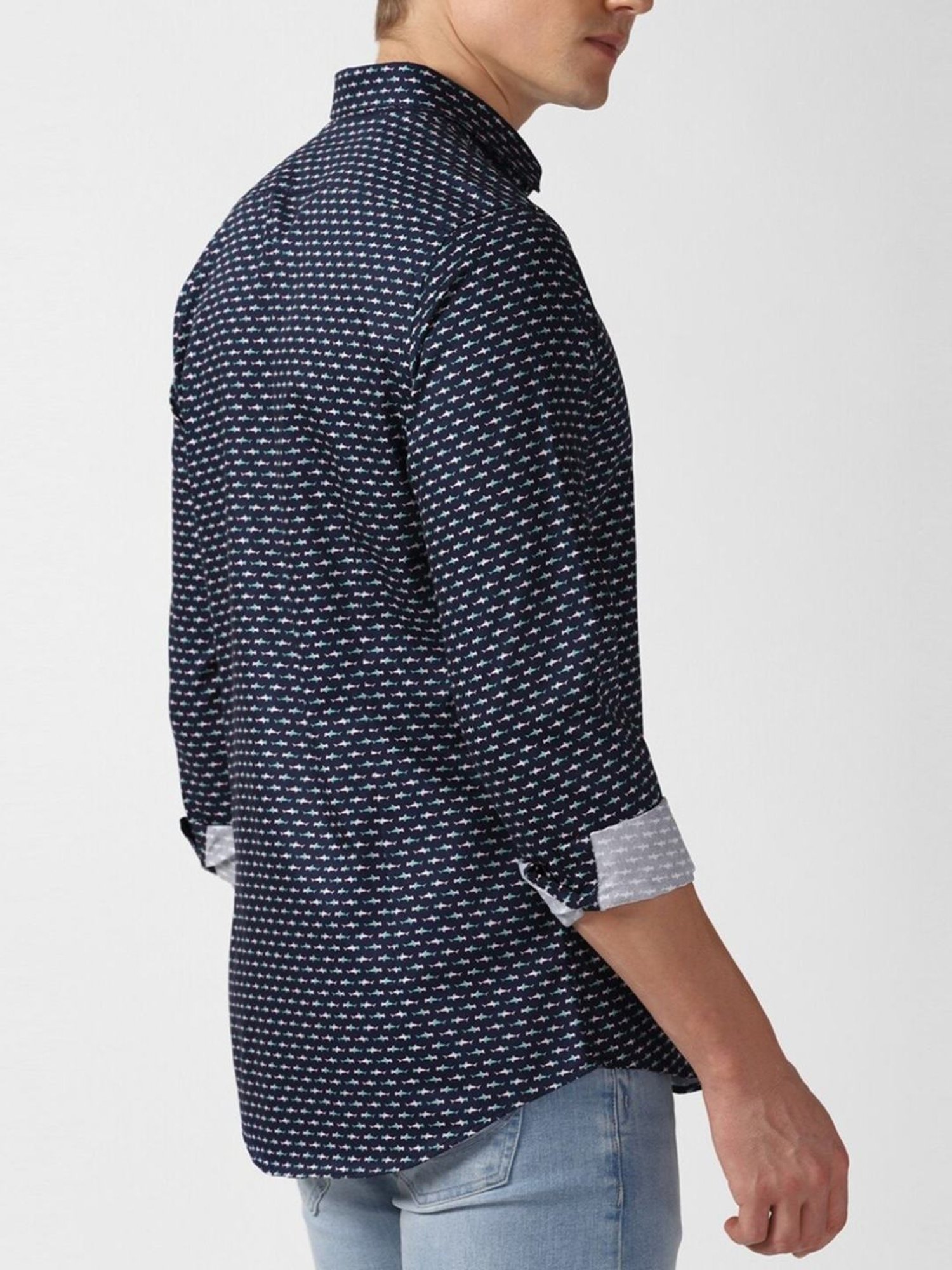 Simon Carter London Navy Printed Slim Fit Shirt