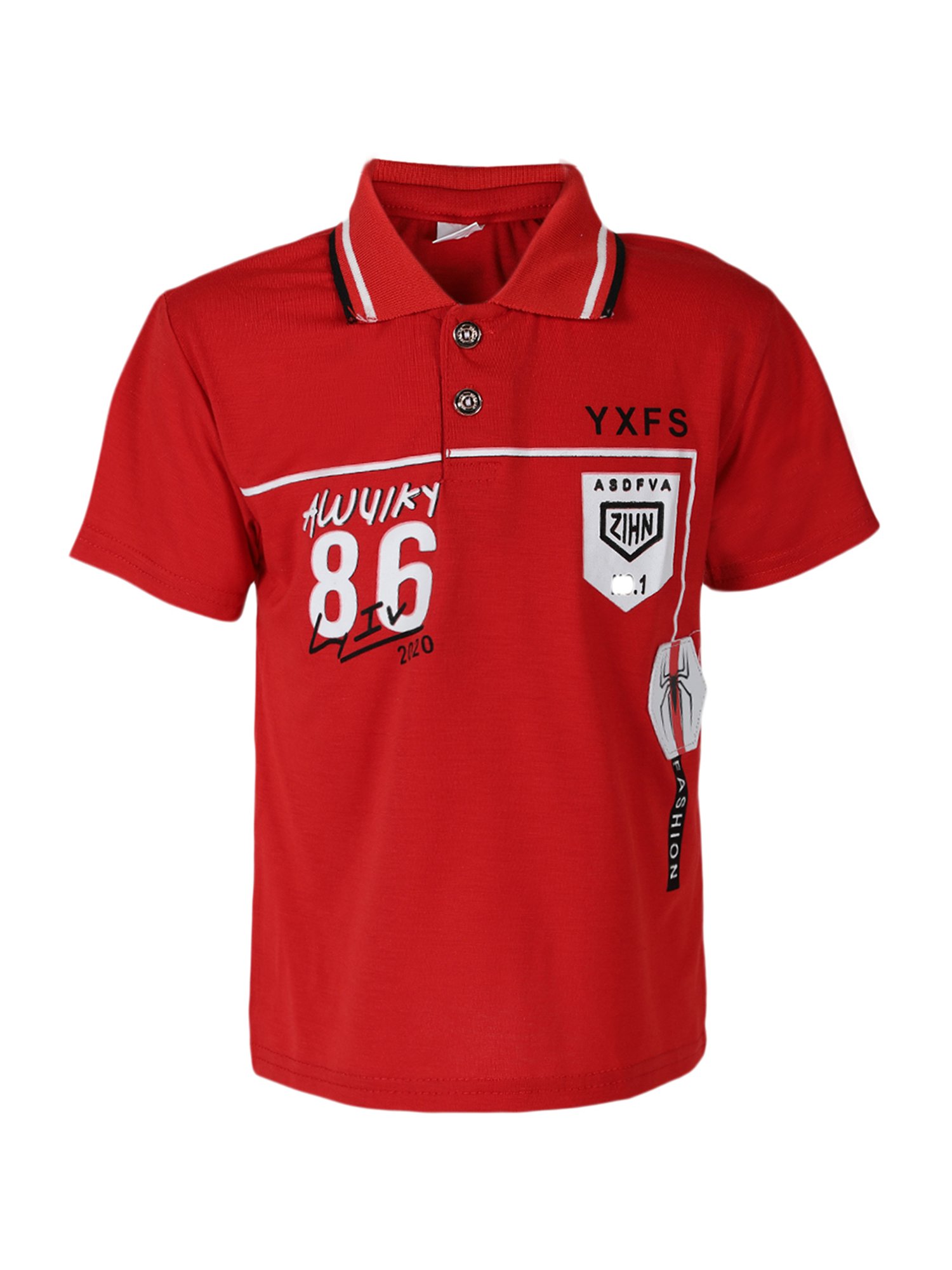 Passion Petals Kids Red Cotton Printed Polo T-Shirt