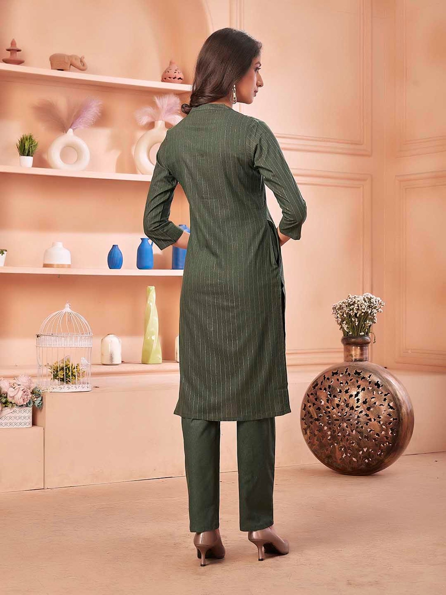 Anubhutee Green Striped Kurta Pant Set