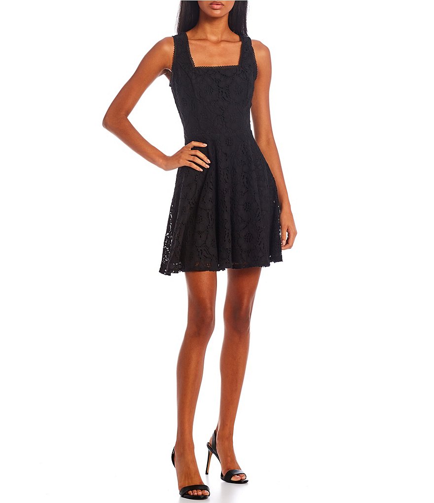 City Vibe Sleeveless Patterned-Lace Fit And Flare Dress