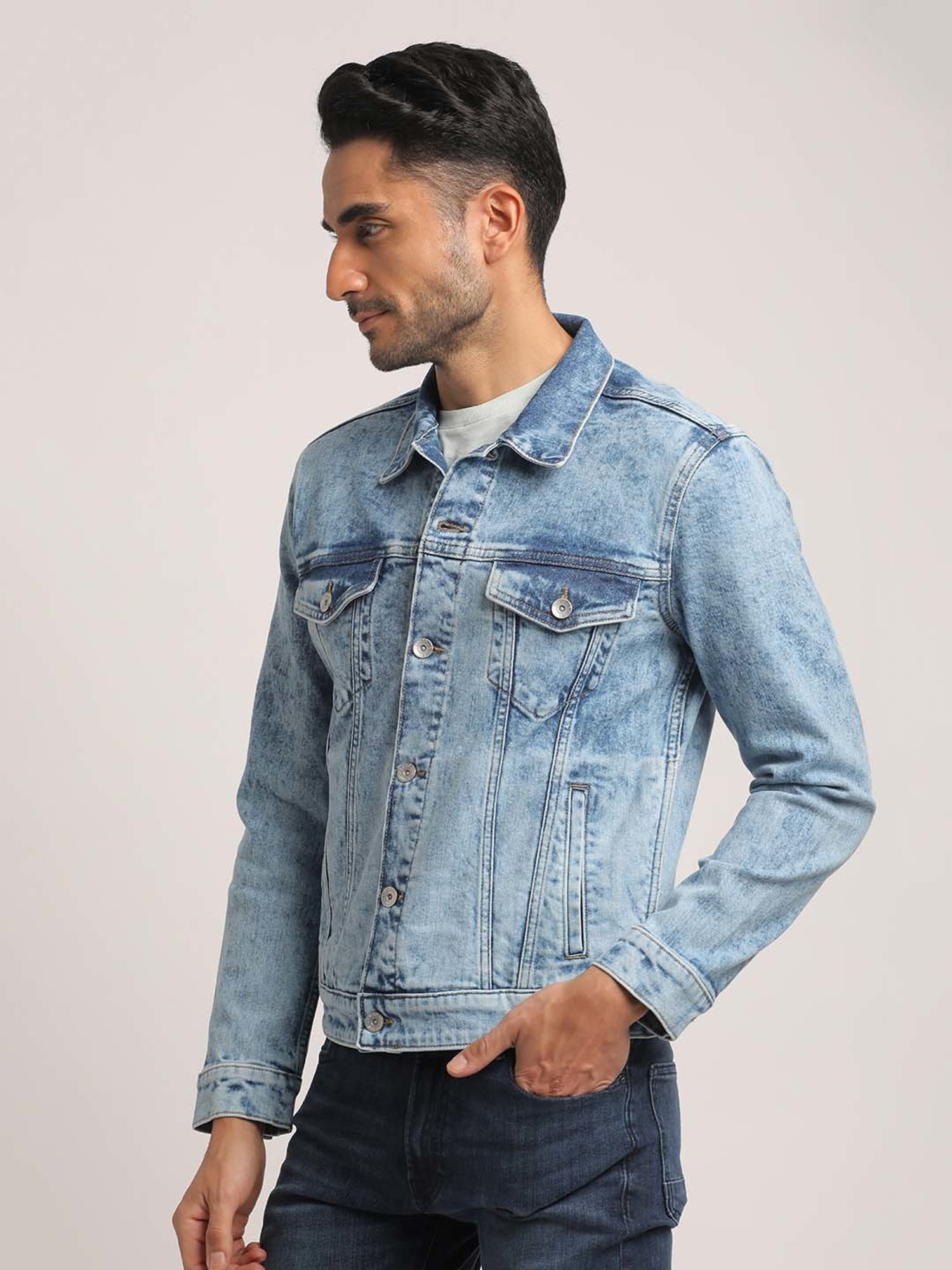 EVERBLUE Light Blue Regular Fit Denim Jacket