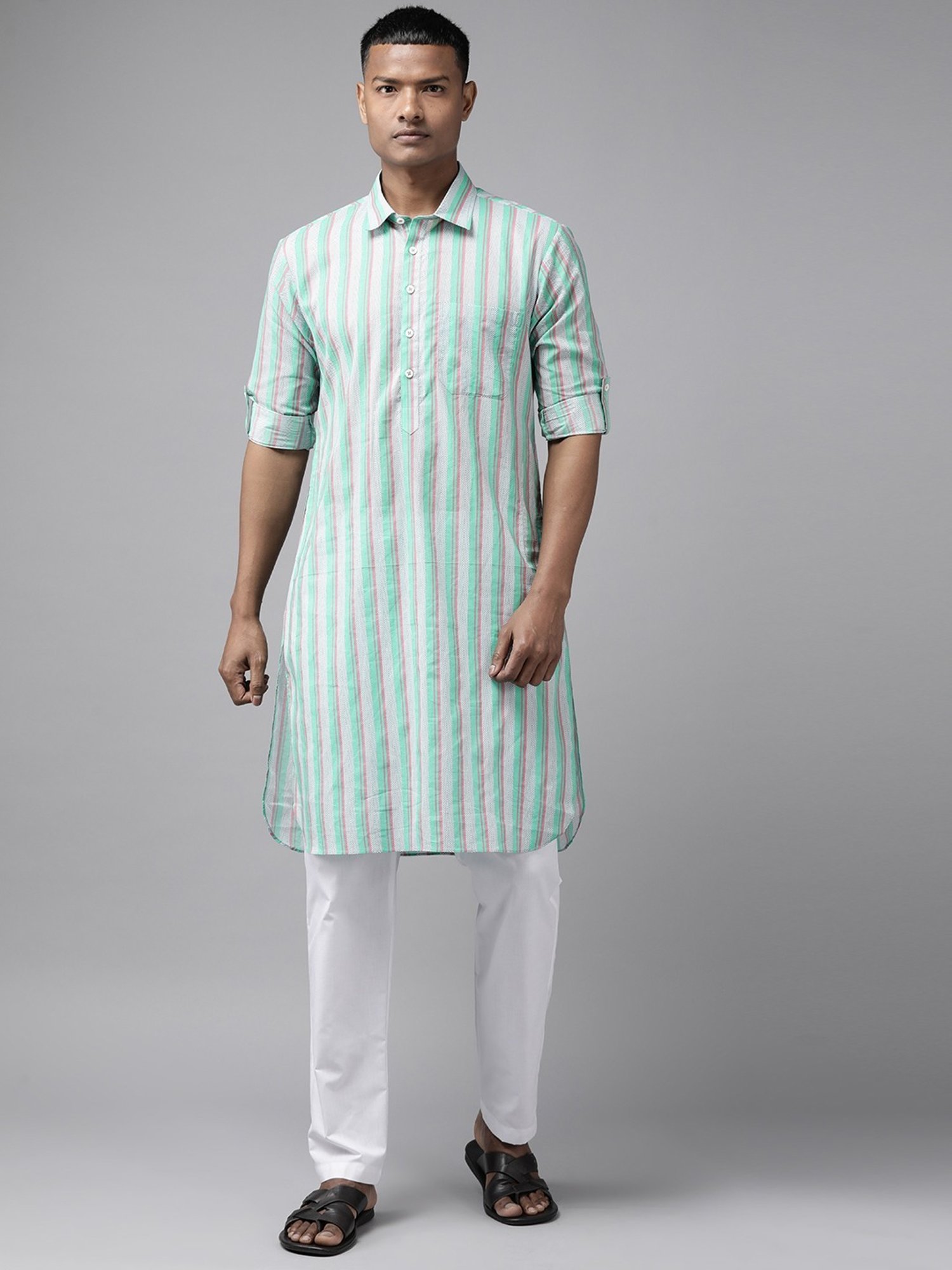 See Designs Green & White Cotton Regular Fit Printed Kurta Bottom Set