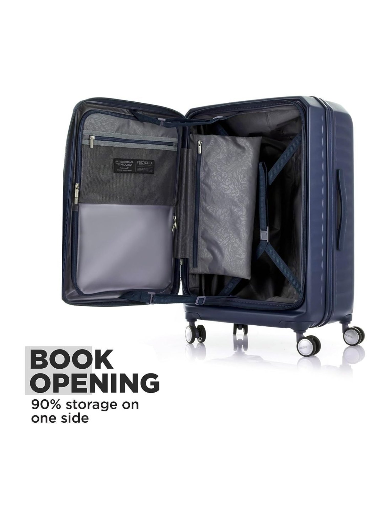 American Tourister Frontec Navy Striped Hard Large Trolley Bag - 79 cm