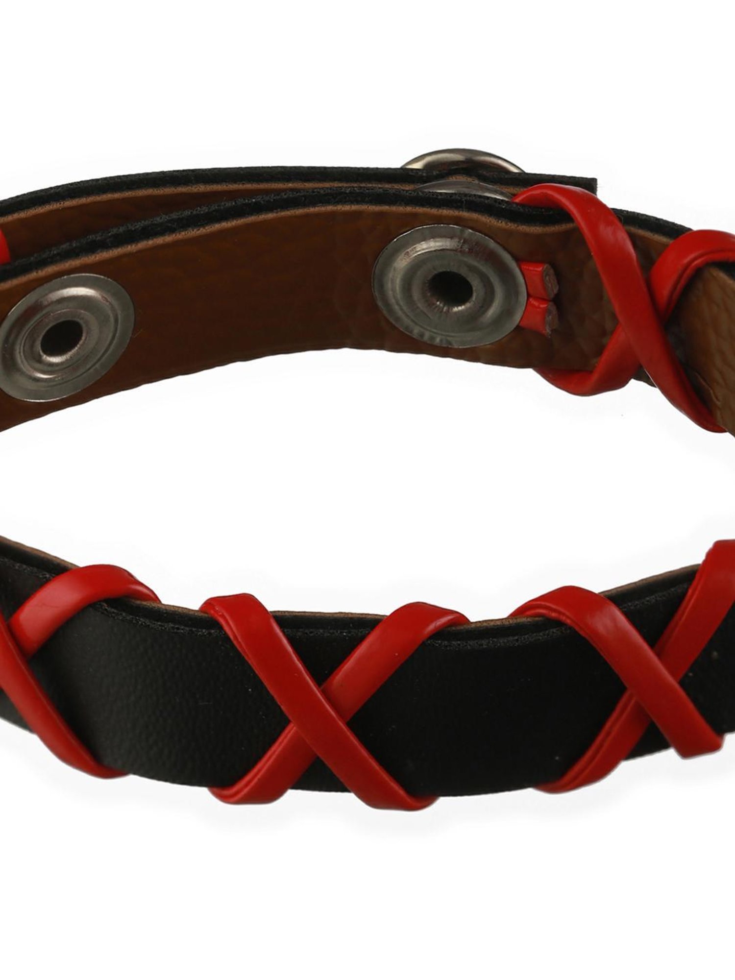 Bold by Priyaasi Black Red Cross PU Wraparound Bracelet for Men
