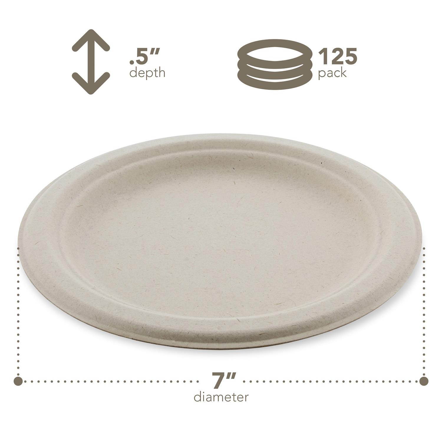 SpecialT Biodegradable Bagasse Plates 7in Natural Sugarcane Dessert Plates 125pk