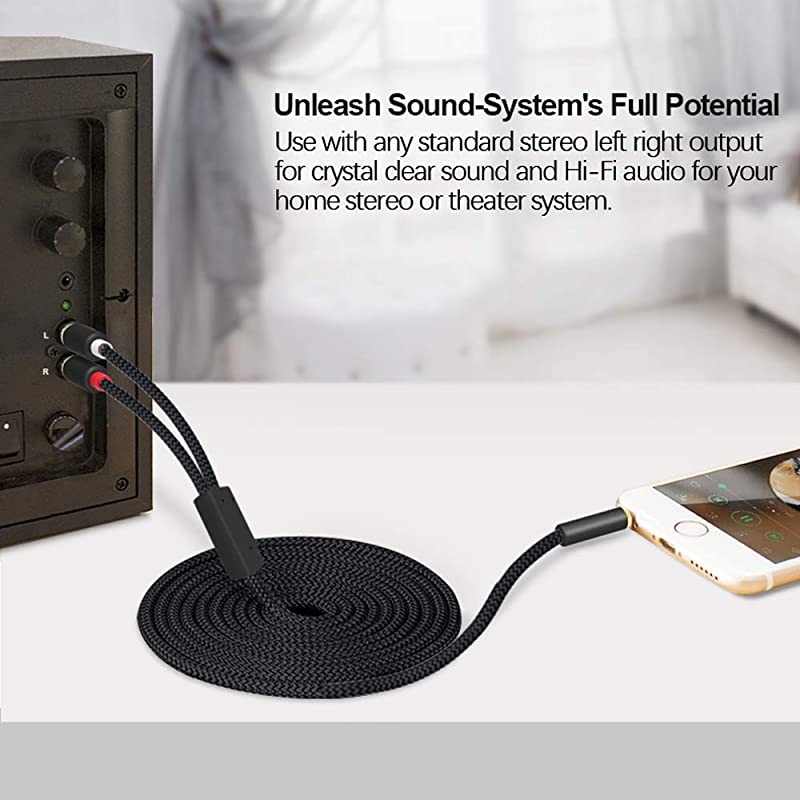 2 RCA to 3.5mm,  6Ft Braided 3.5mm Male to 2 Male RCA Audio Cable, Left and Right Channels AUX Stereo Cable for Audiophiles Headphone, Cellphone, MP3, Home Theater, HiFi Systems, Record Player