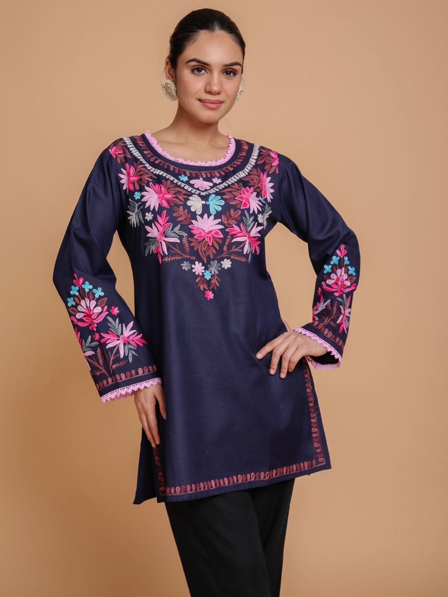House of Kari Falak Kashmiri Short Kurta  Blue