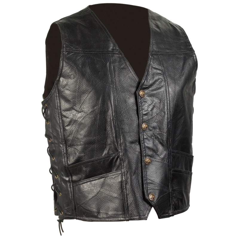 Diamond Plate Hand-Sewn Pebble Grain Genuine Leather Biker Vest