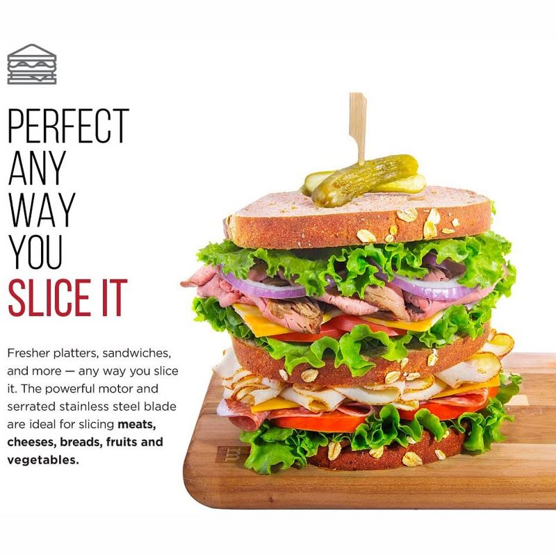 Chefman Die Cast Aluminum Countertop Electric Deli Slicer with 7.5 Inch Stainless Steel Blade for Meat, Bread, Cheese, and Food Prep, Black