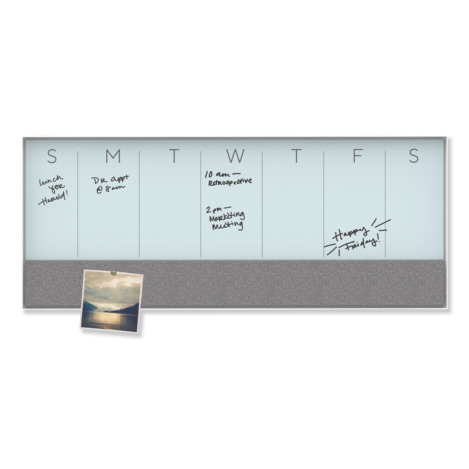 U Brands Dry Erase Combo Board 35 x 14.25 Week View White Surface & Frame