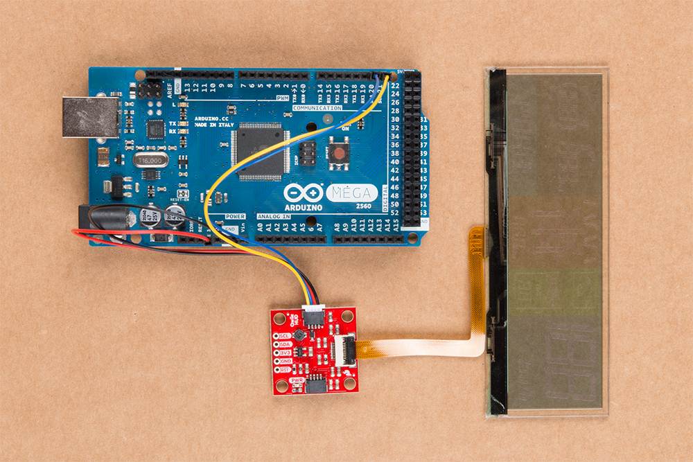 SparkFun Transparent OLED HUD Breakout Brilliant LCD Visible in Daylight Qwiic I2C protocol No Soldering Required or Breadboard-able Area-colored segmented display 3.3 Volt at 500mA Animate Icons