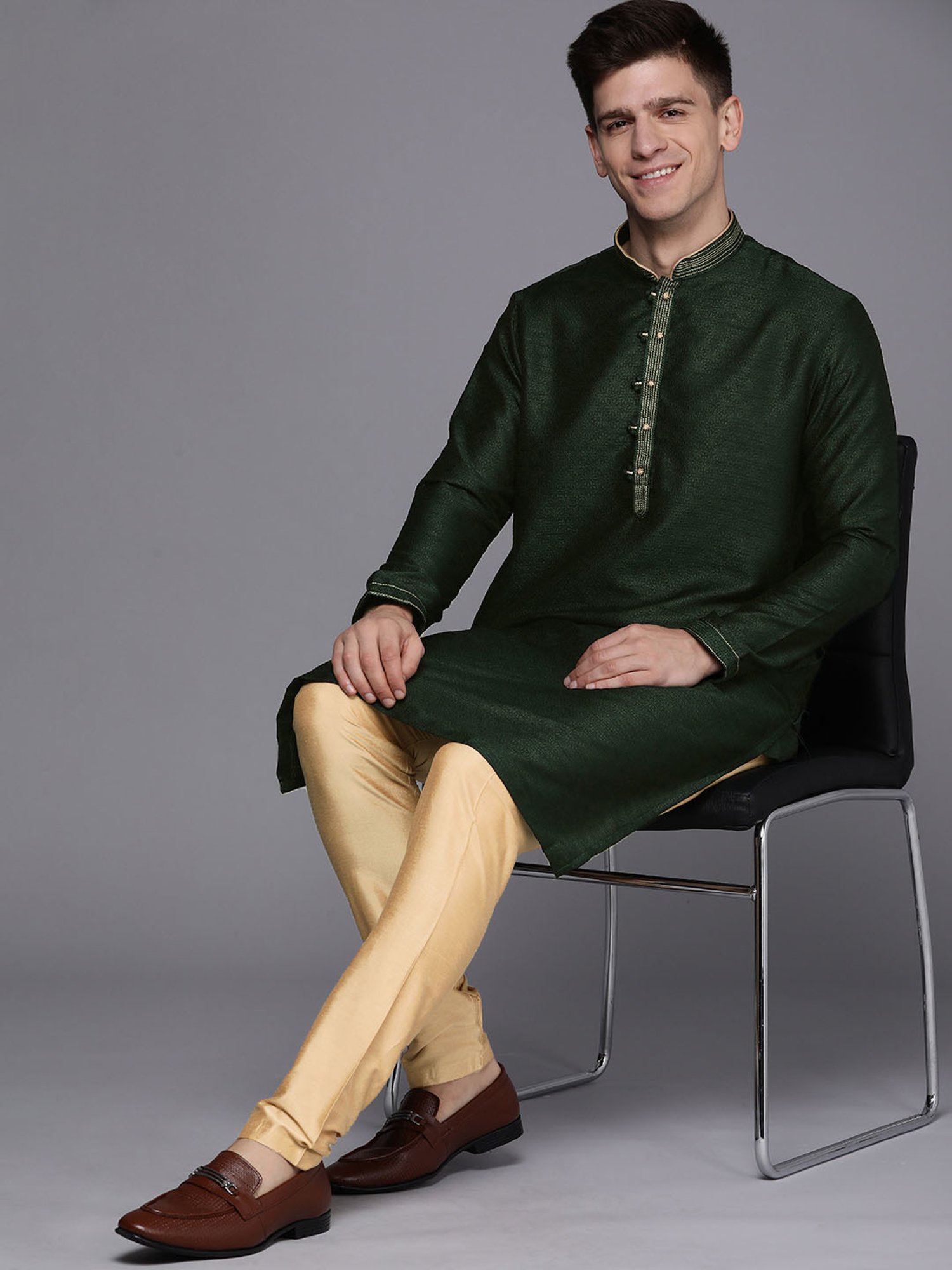 Manyavar Green Regular Fit kurta with Churidar Set