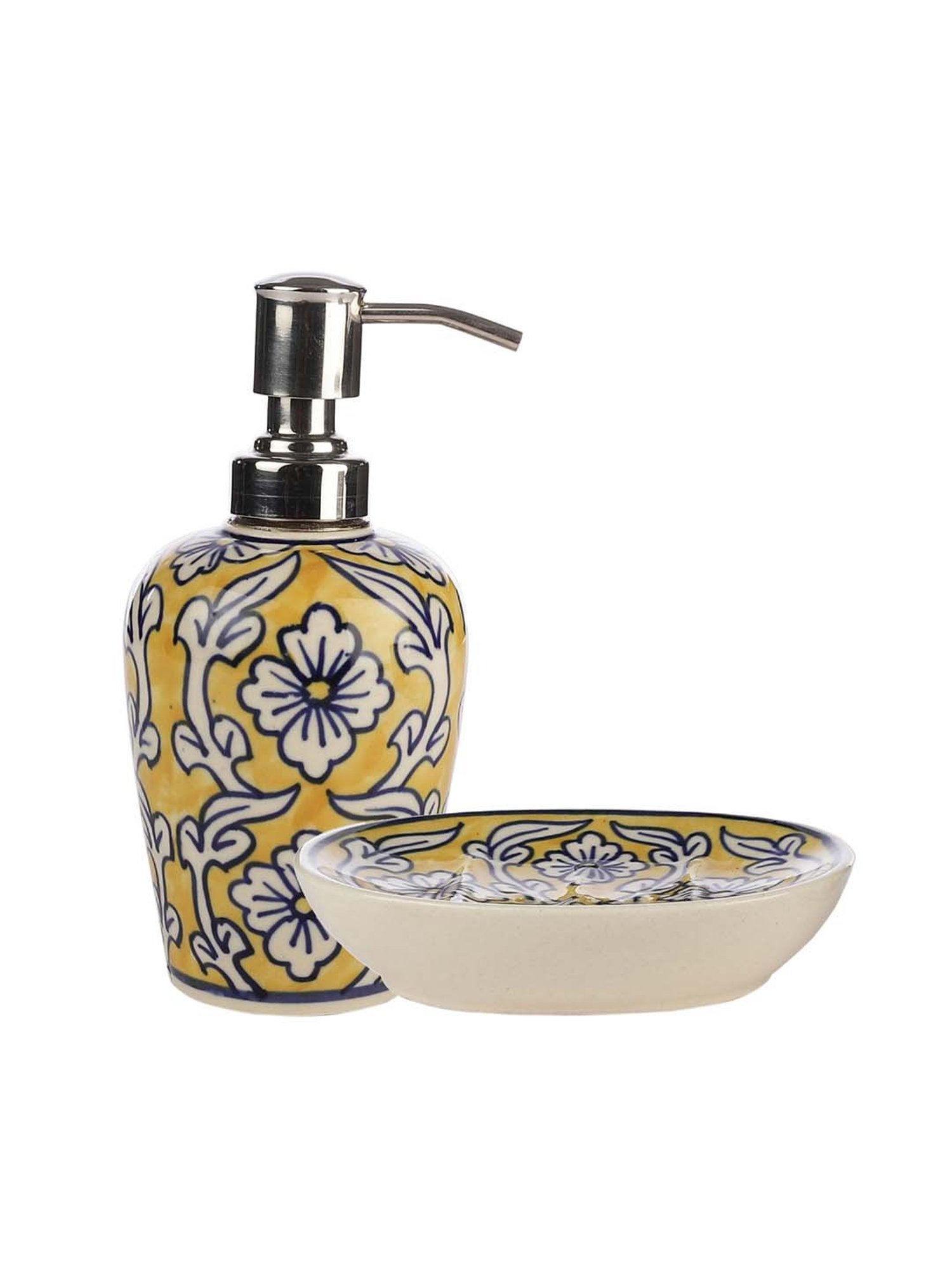 VarEesha Manohar Yellow & Navy Blue Ceramic Bath Accessories - Set of 2