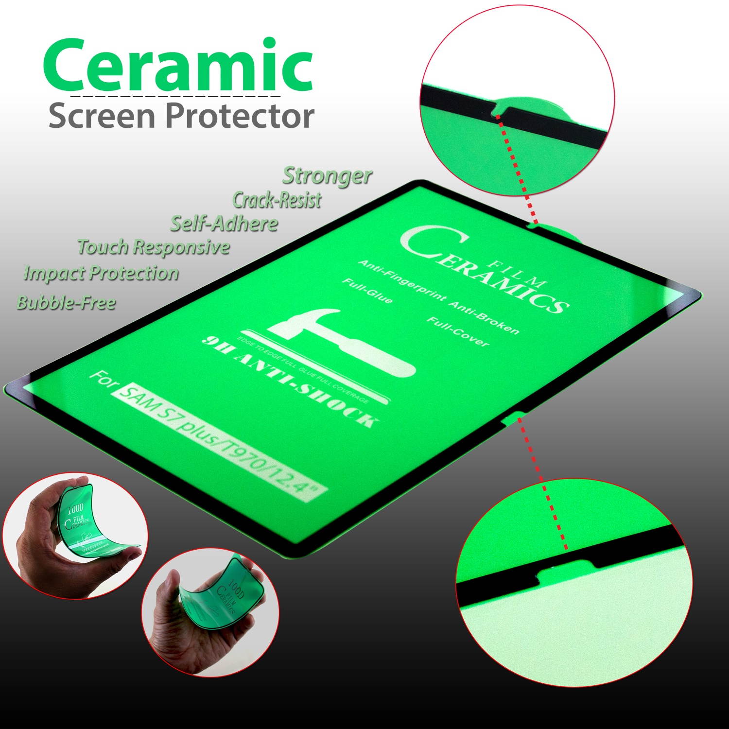 KIQ Shockproof Heavy Duty Shield Case with Impact/Crack/Shatter Resistant Ceramic Screen Protector for Samsung Galaxy Tab S7 Plus 2020 SM-T970 (Camouflage)