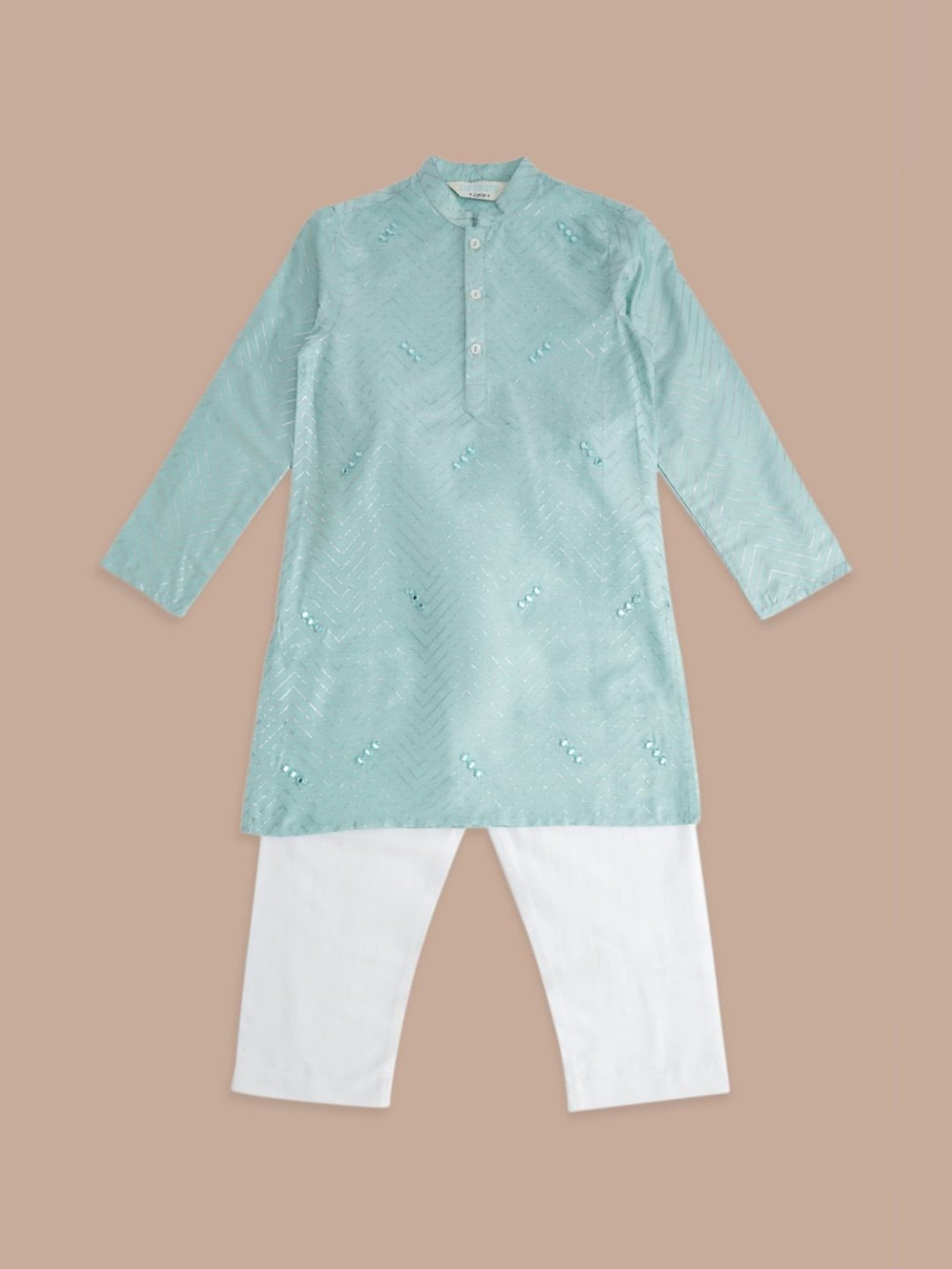 Indus Route by Pantaloons Kids Blue & White Embroidered Full Sleeves Kurta Set