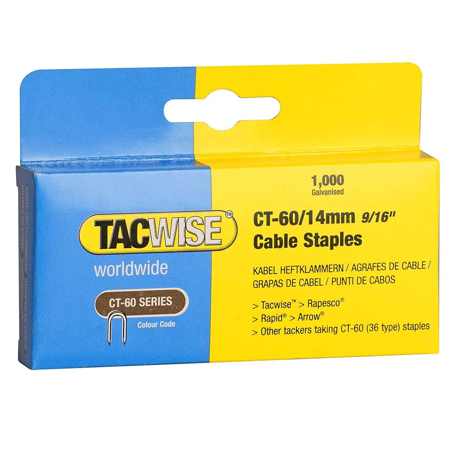 Tacwise CT60 9/16-Inch Galvanized Cable Staples, Box of 1,000 Staples (1201)
