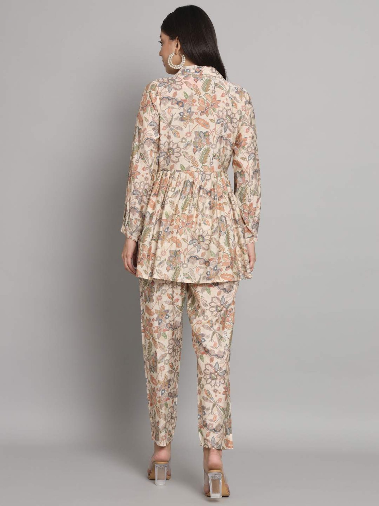 READIPRINT FASHIONS Beige Floral Print Top Pant Set