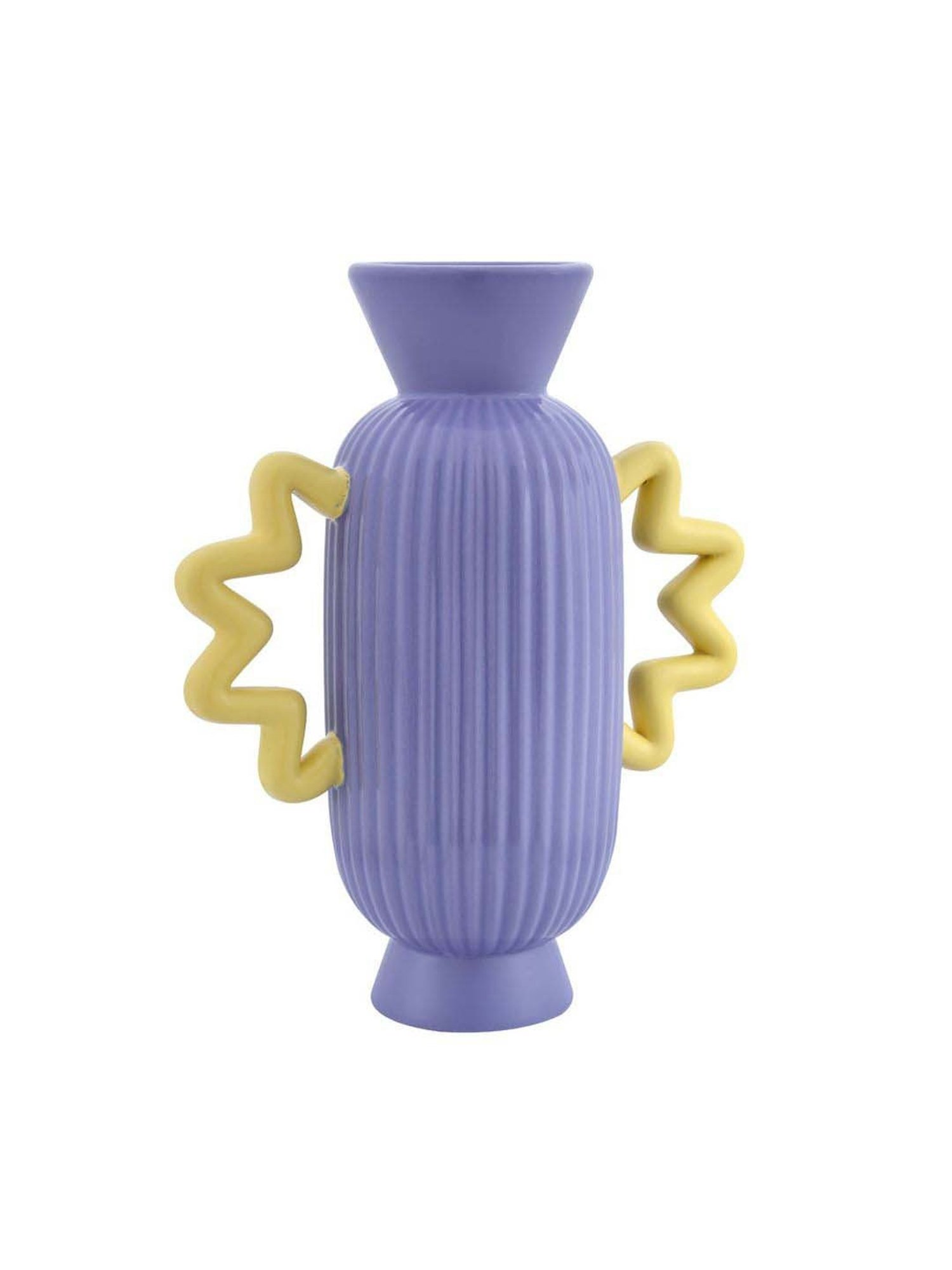 @home Purple & Yellow Dolomite Decorative Fluted Design Vase With 2 Curvy Handles