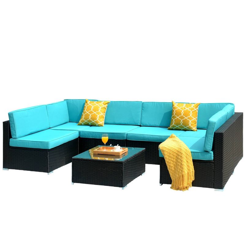 7pc Rattan Wicker Patio Sectional Sofa Set with Cushions & Pillows - Art Leon