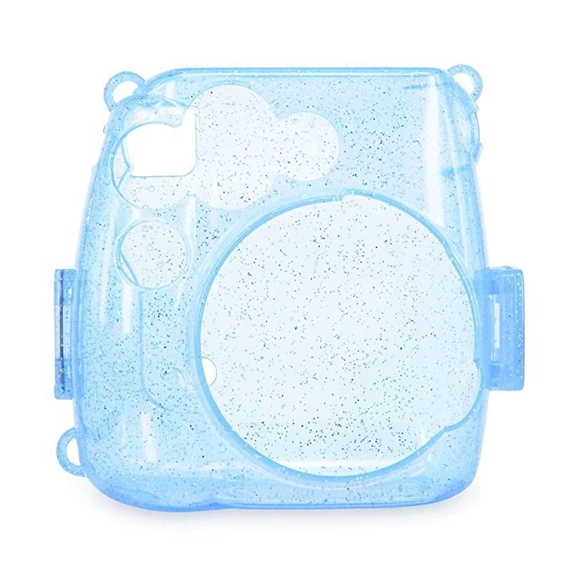 Crystal Camera Case w Adjustable Rainbow Shoulder Strap Compatible with Fujifilm Mini 8 Mini 8+ Mini 9 Camera, Blue Crystal
