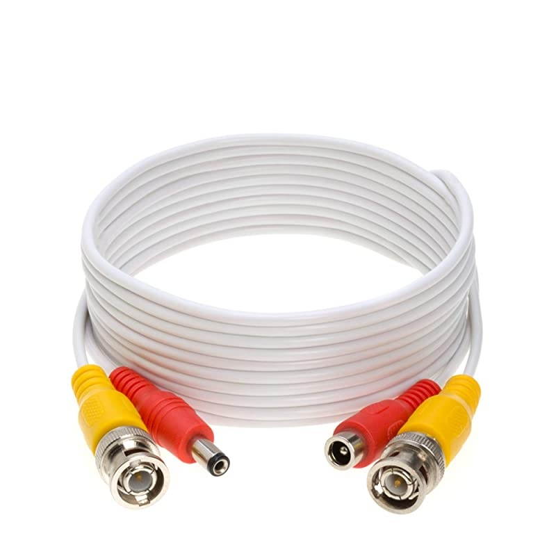 White Premade BNC Video Power Cable/Wire for Security Camera, CCTV, DVR, Surveillance System, Plug & Play (White, 10)