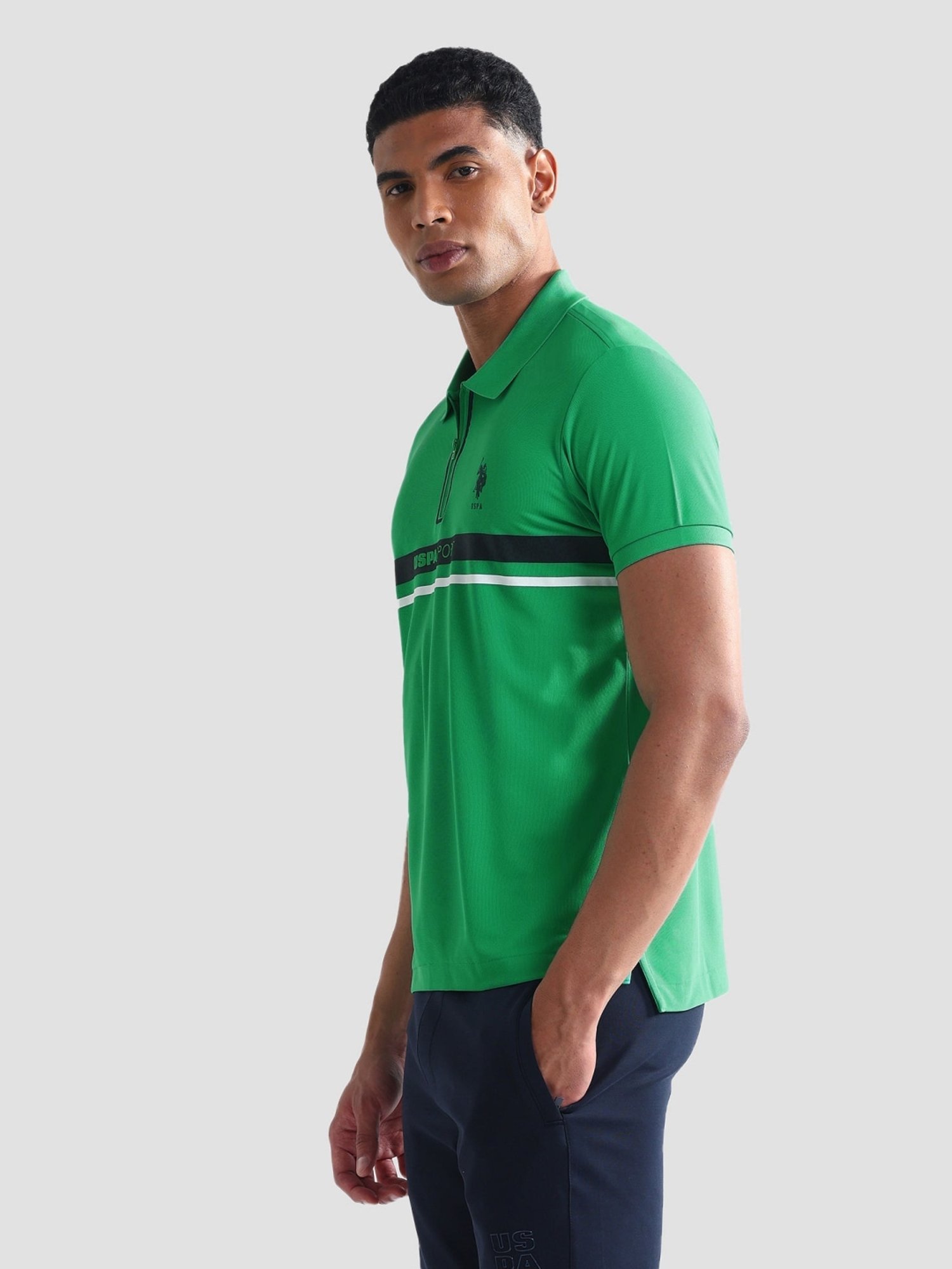 USPA Active Green Slim Fit Printed Sports Polo