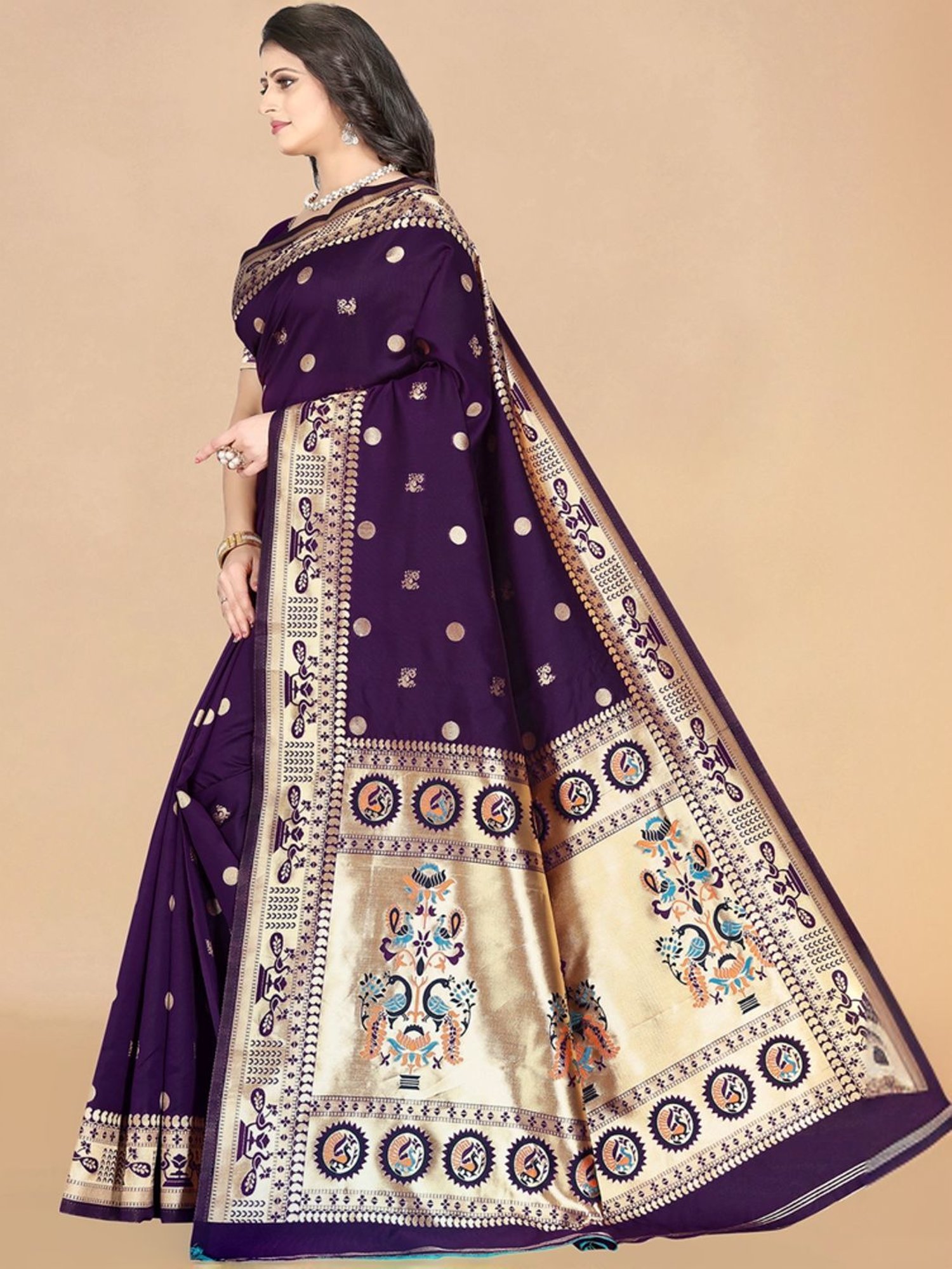 Unnati Silks Red Silk Printed Saree With Unstitched Blouse