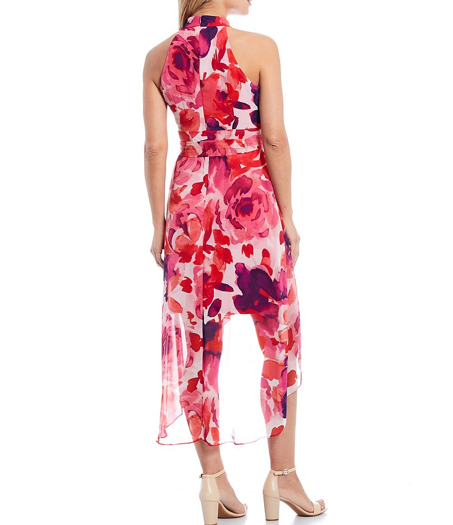 Jessica Howard Halter Neck Watercolor Floral High-Low Dress