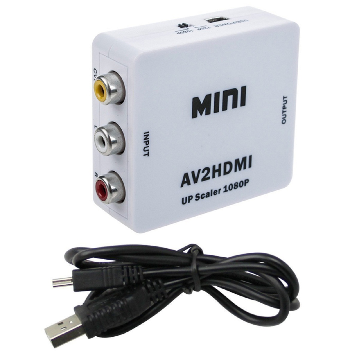 Mini 3RCA AV/CVBS Composite Video to HDMI 720p 1080p Upscaling Converter Adapter Supports PAL NTSC with USB Charge Cable for TV PC PS3 Xbox STB Blue-Ray DVD