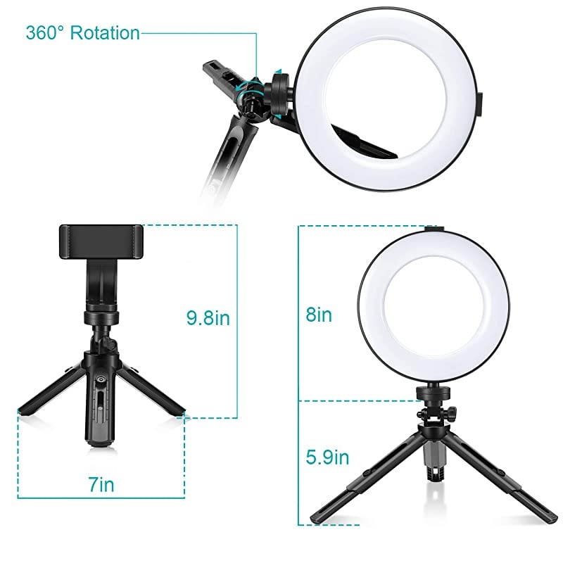 Ring Light 6 with Stand Tripod for Makeup Live Streaming amp YouTube Video Table Camera Light with Cell Phone Holder Mini Dimmable Lamp with 3 Light Modes amp 11 Brightness Level 6 inch
