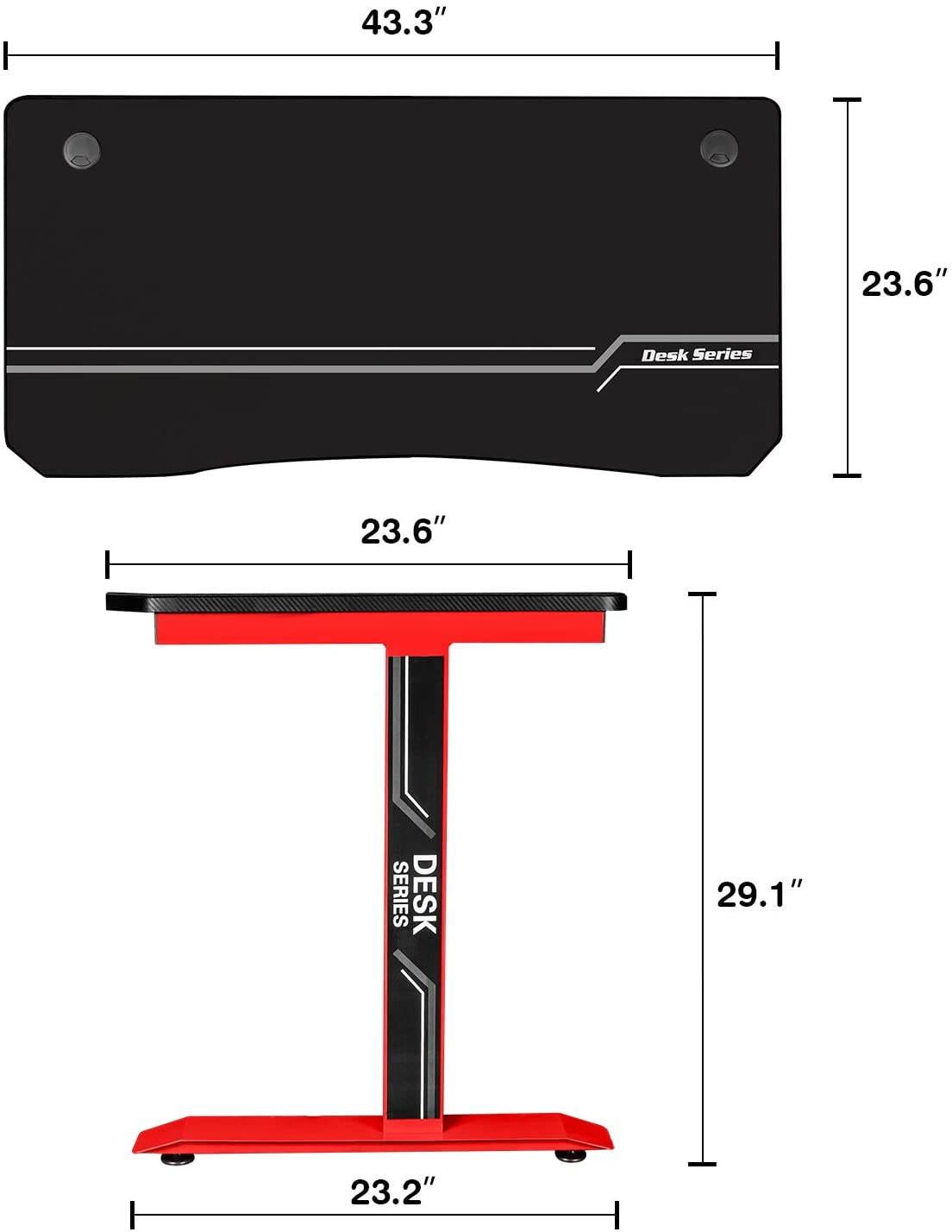 Furmax 43 Inch Gaming Desk T-Shaped PC Computer Table, Home Office Desk Carbon Fiber Surface Workstation with Free Full Coverage Mouse Pad, Cup Holder and Headphone Hook (Black)